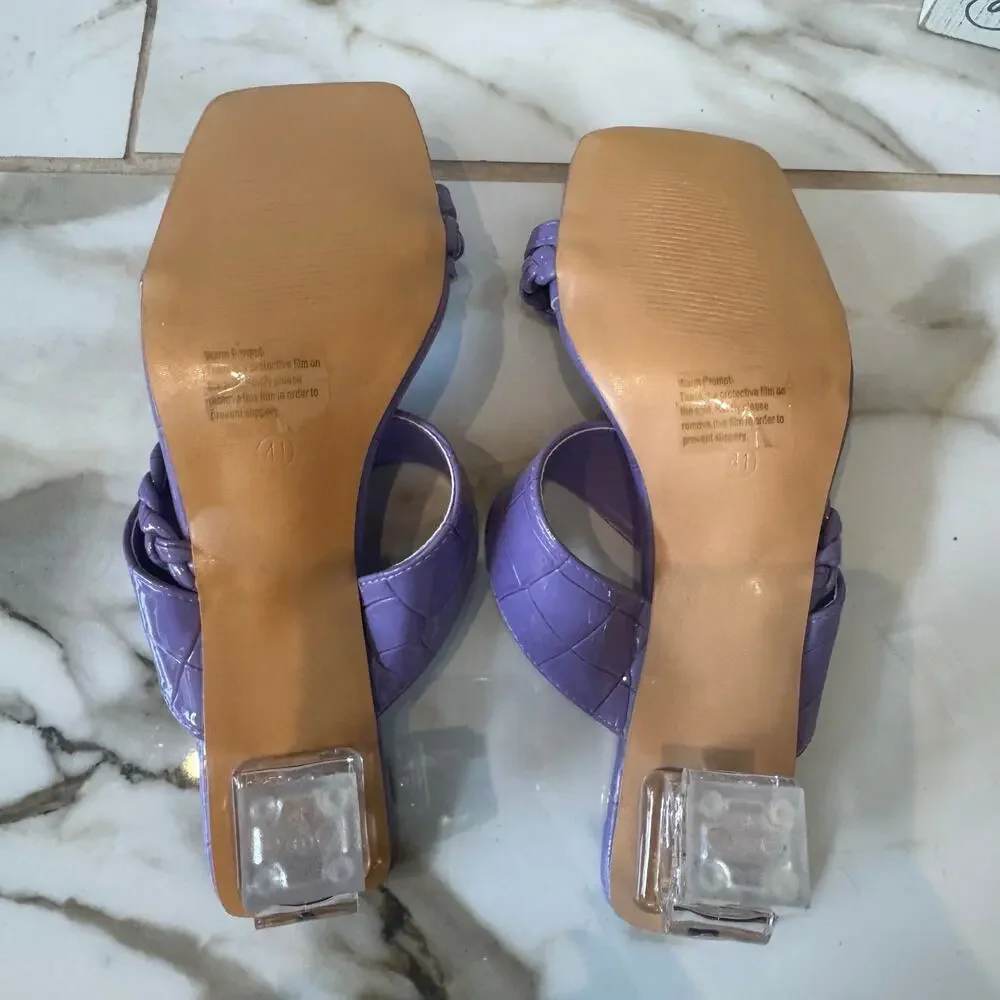 Camssoo Women's Purple Croc Embossed Heels Size 41 Lucite Heel Toe Ring‎ Slip On